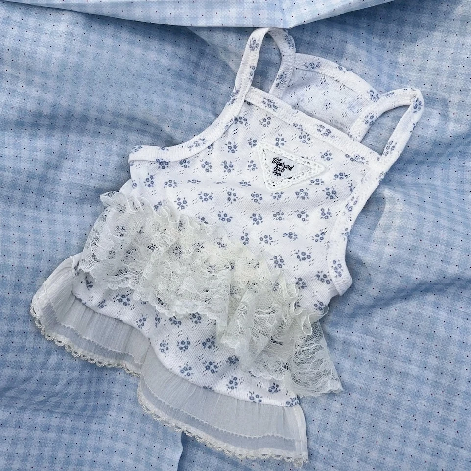 Vestido floral de encaje para perros pequeños, primavera y verano