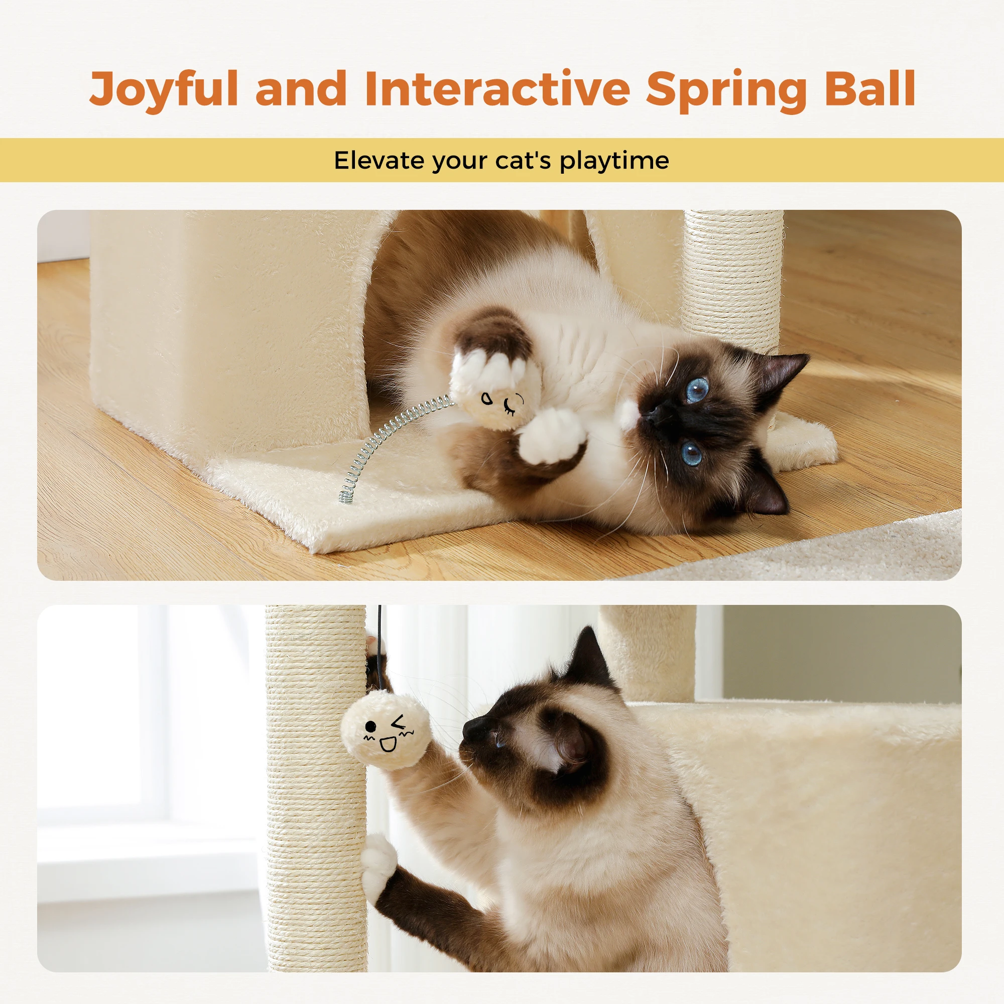 Rascador para gatos 80 cm 3 niveles doble cueva y pelota - imagen 3