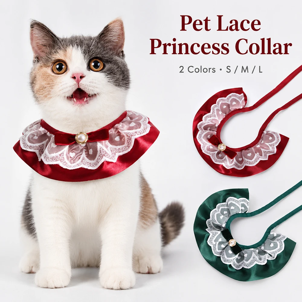 Collar de encaje con lazo satén y perlas para gatos y perros - imagen 3