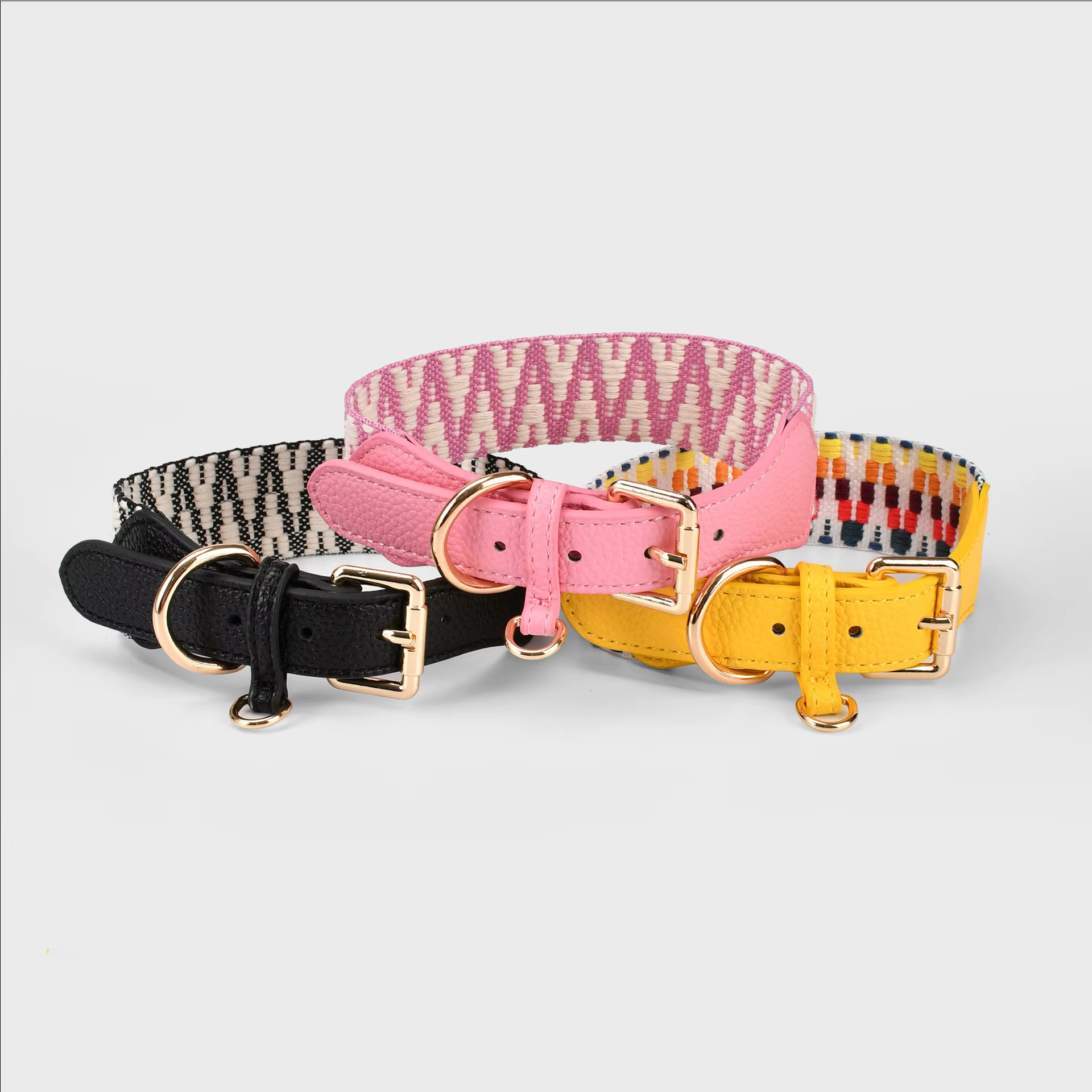 Collar y correa para perro de tela jacquard con ribete de cuero - imagen 4