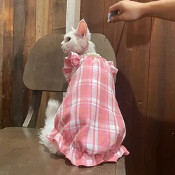 Traje Princesa a Cuadros Rosa para Gatos Devon Rex, Sphynx y Perros Pequeños con Diadema