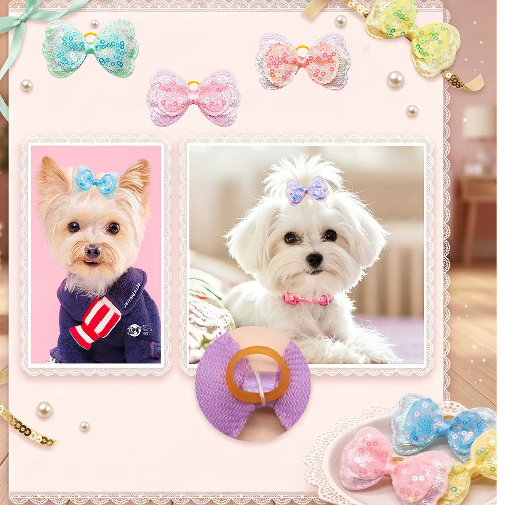 Lazos pastel con lentejuelas para pelo de perros pequeños y gatos - imagen 3