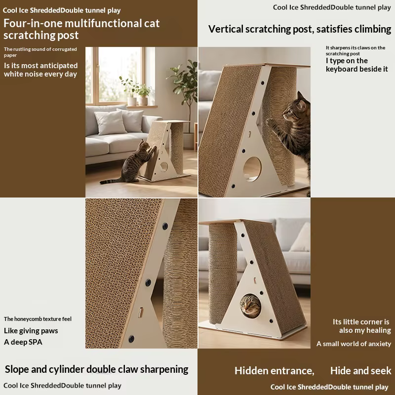 Rascador vertical para gatos con cama – Torre corrugada - imagen 3