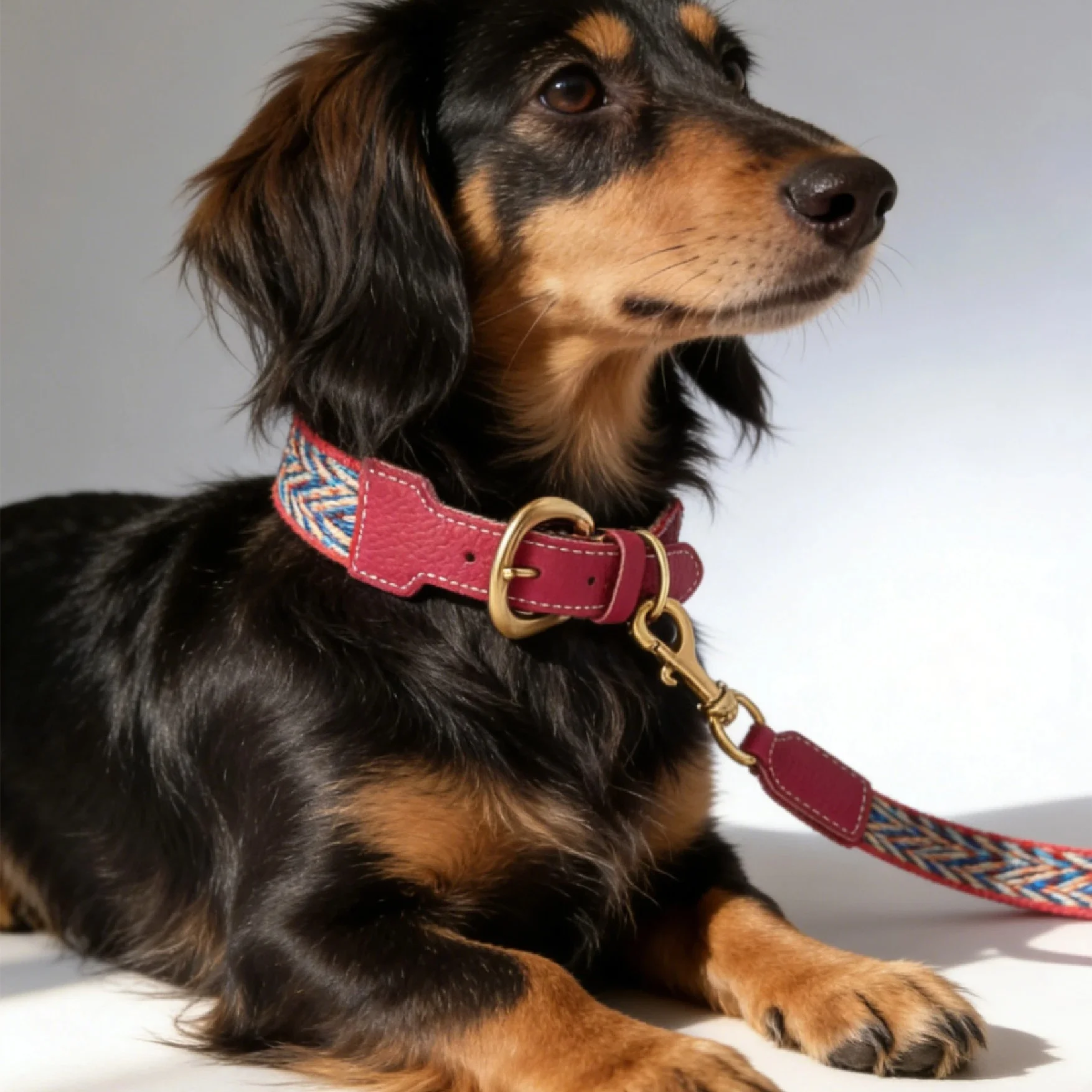 Collar de cuero para perro trenzado bohemio con correa ajustable - imagen 3