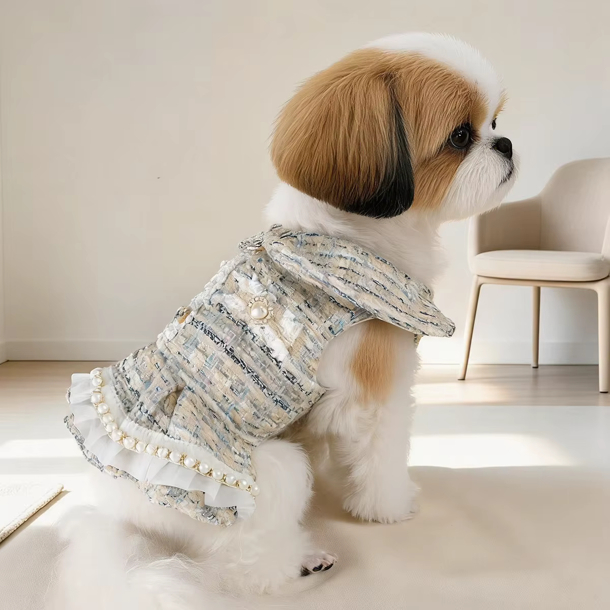 Abrigo de Lana con Encaje de Perlas para Perros Pequeños - imagen 5