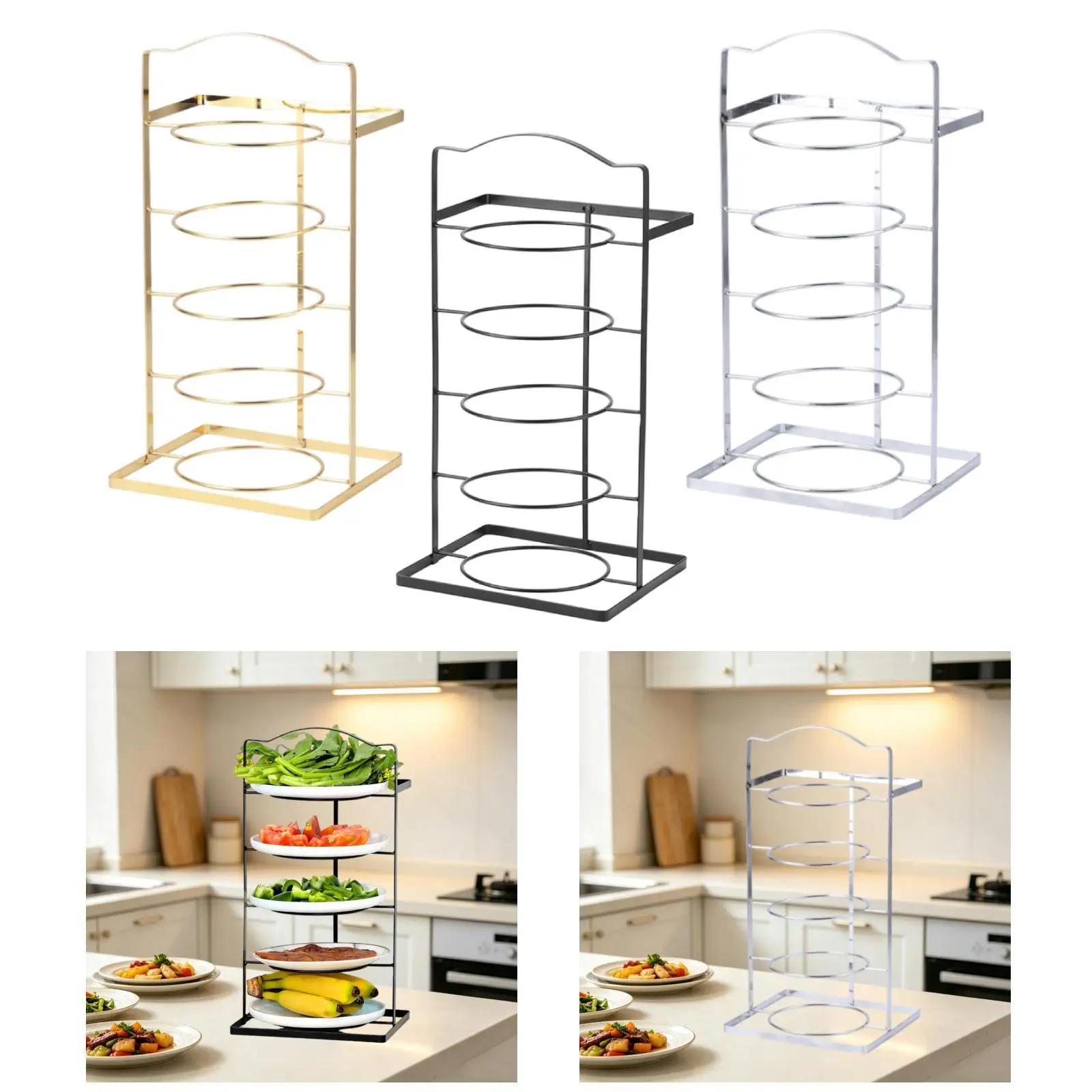 Estante de cocina de cinco niveles con soporte para platos