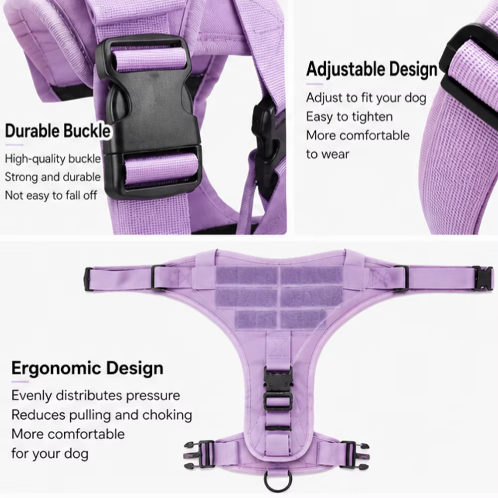 Arnés Táctico Morado para Perro con Asa y Correa Elástica – Ajustable - imagen 2