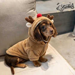 Sudadera con capucha navideña para perro salchicha, forro polar