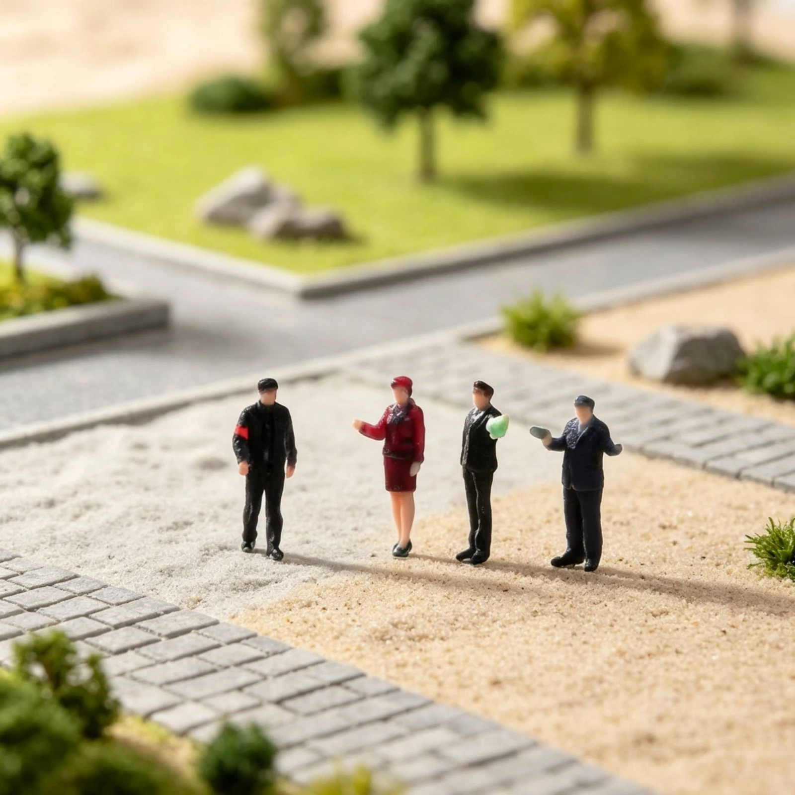 Set 4 Figuras Miniatura Estación de Tren – Trenes y Personal en Escala - imagen 4