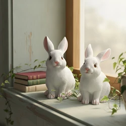 Decorativas Figuras de Conejos Blancos para Jardín y Hogar