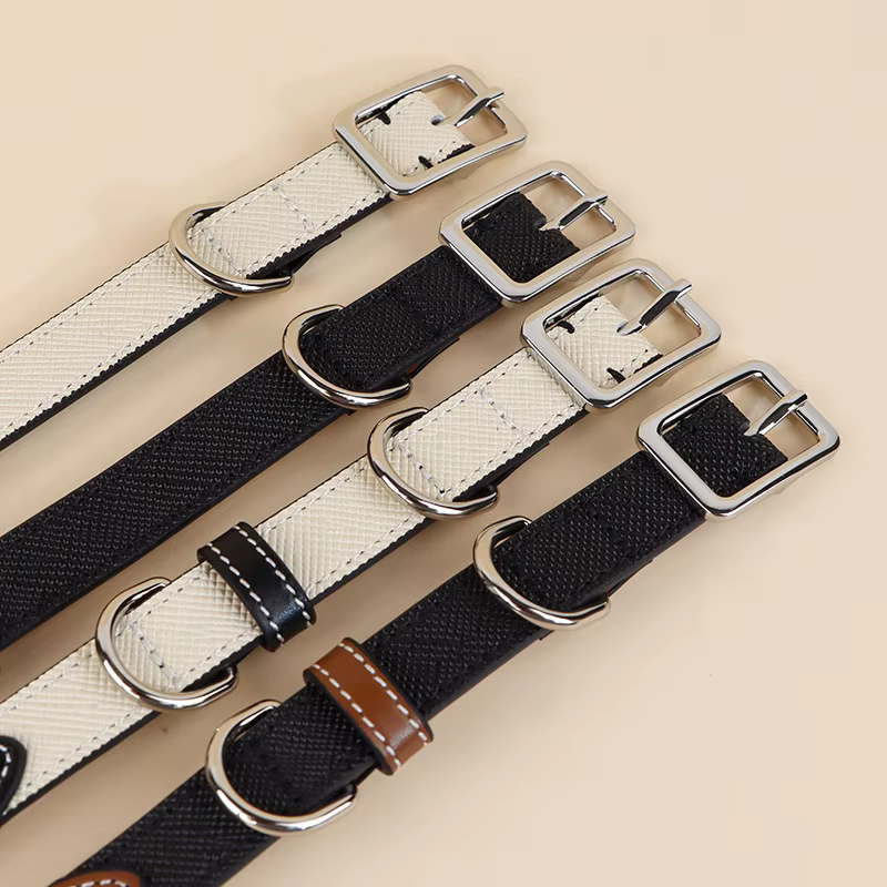 Collar de cuero genuino ajustable de dos tonos para perros - imagen 2