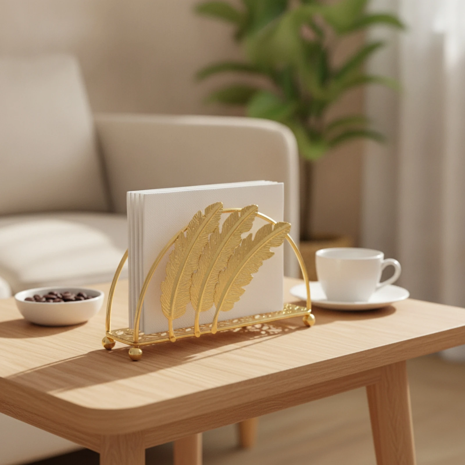 Porta Servilletas Metálico con Plumas – Dispensador Elegante para Mesa - imagen 3