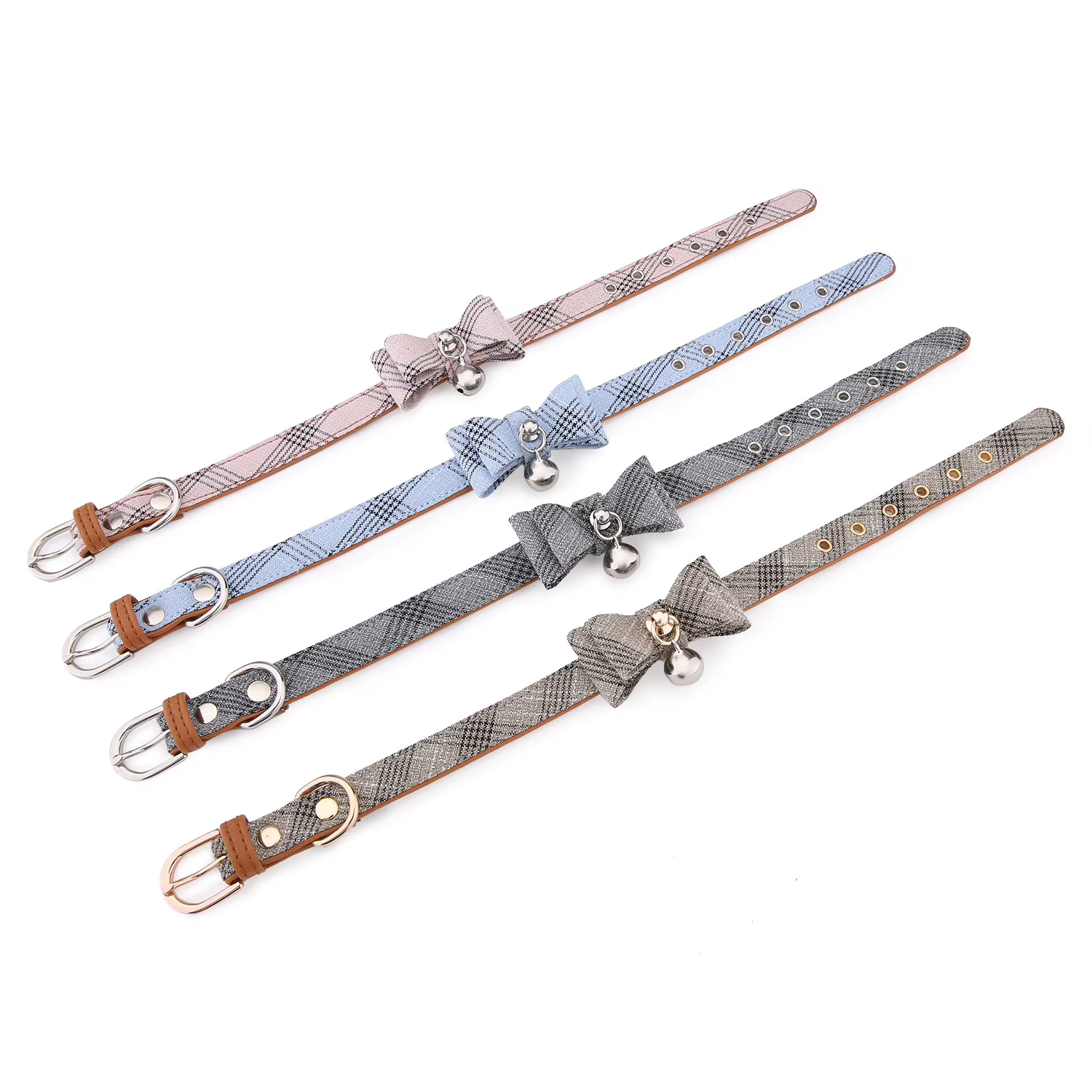 Collar para Gato con Lazo a Cuadros y Campana, Ajustable de Cuero PU - imagen 4