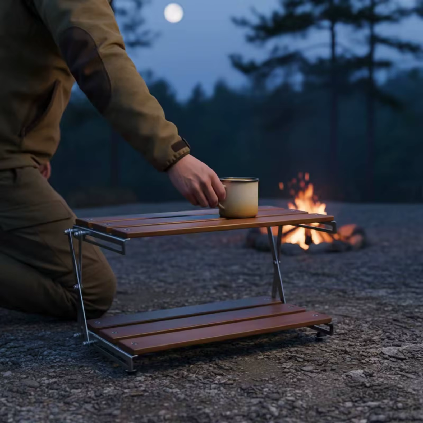 Estantería plegable portátil de dos niveles para camping - imagen 3