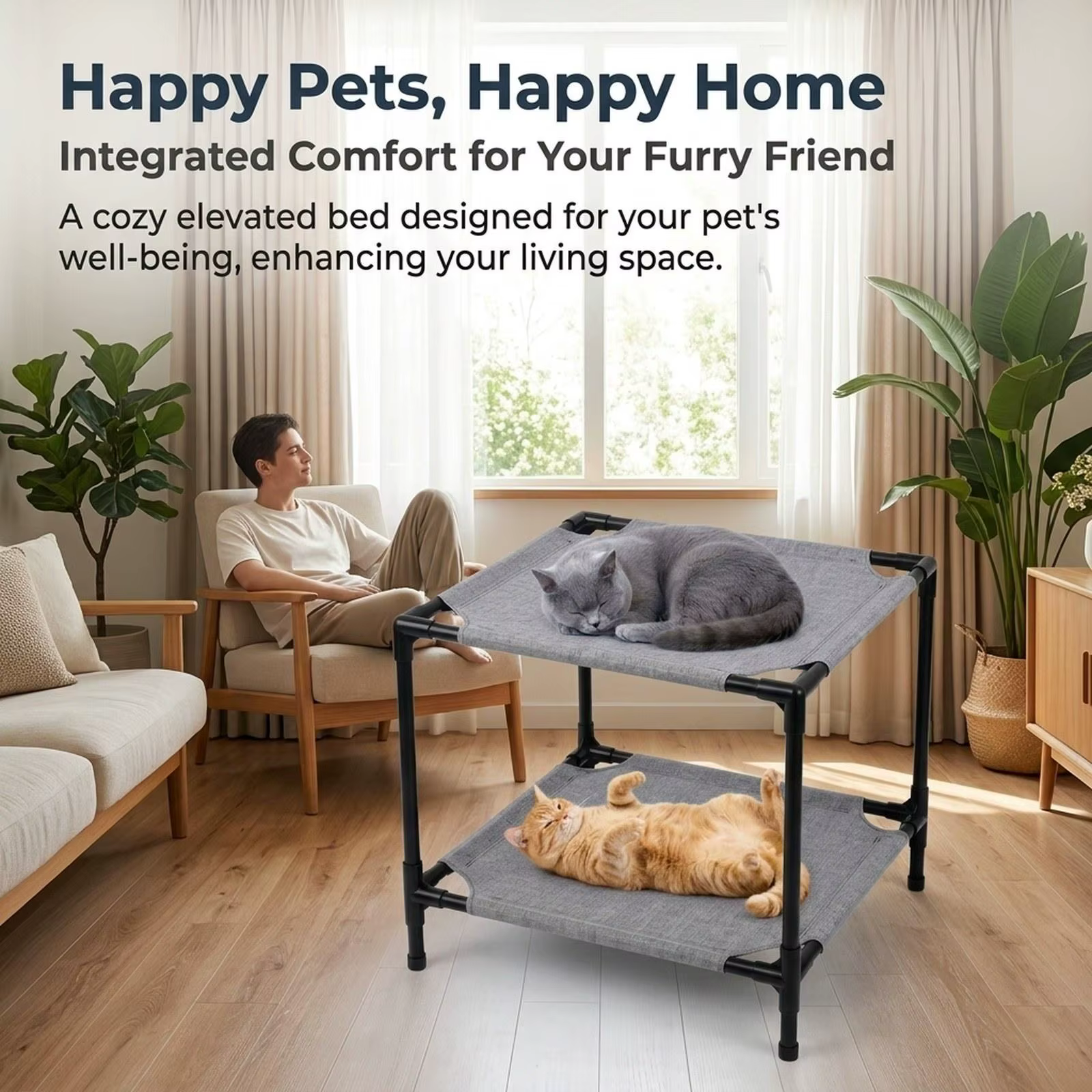 Cama doble elevada para gatos – Refrescante, transpirable y portátil - imagen 3