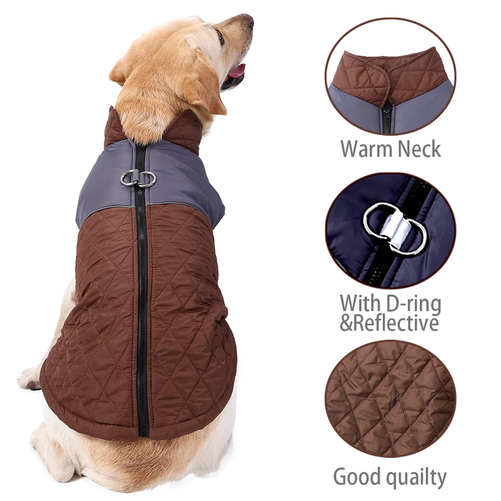 Ropa grande para perros para invierno en color rojo con cremallera frontal
