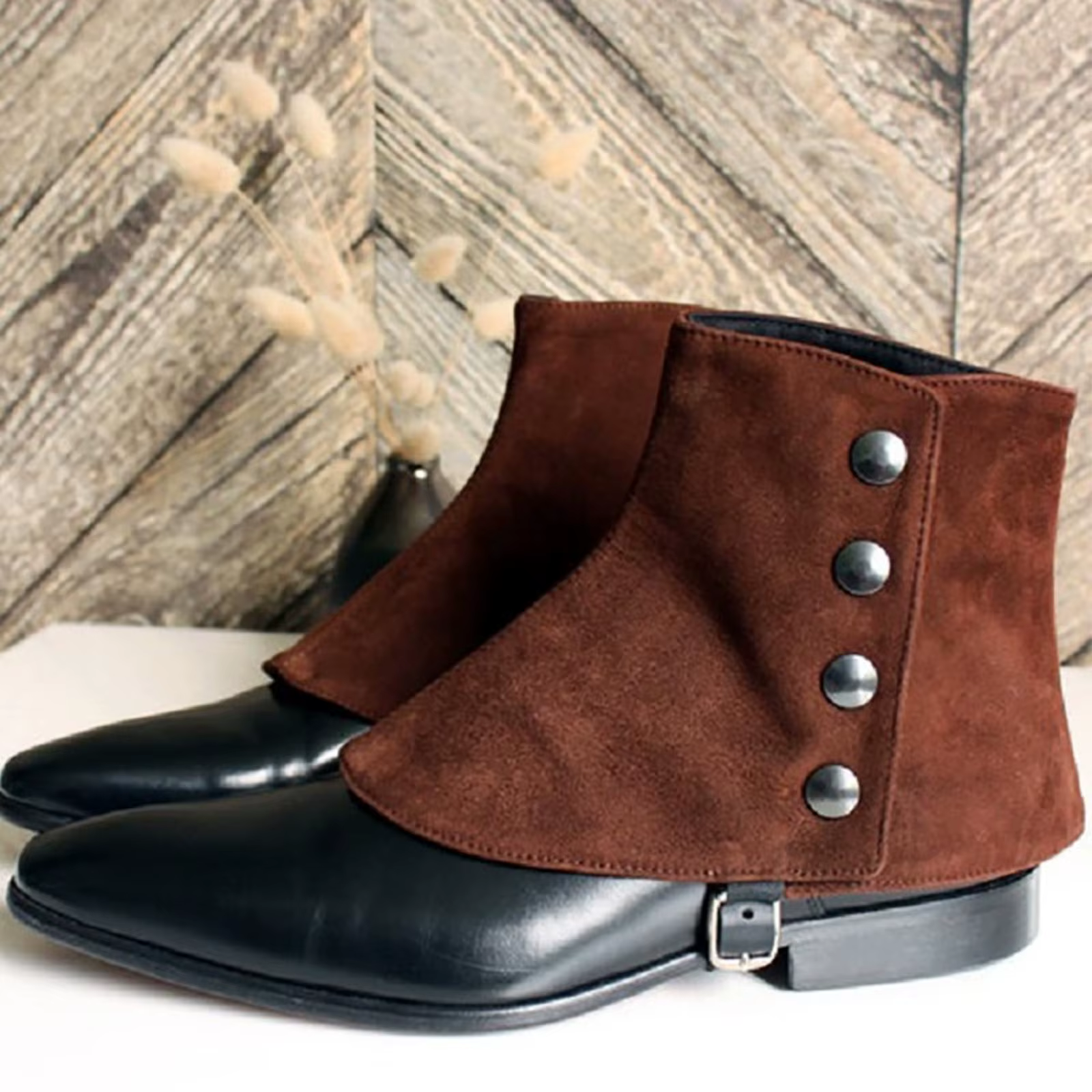 Cubrebotas medievales de tela marrón ajustables para hombre - imagen 3
