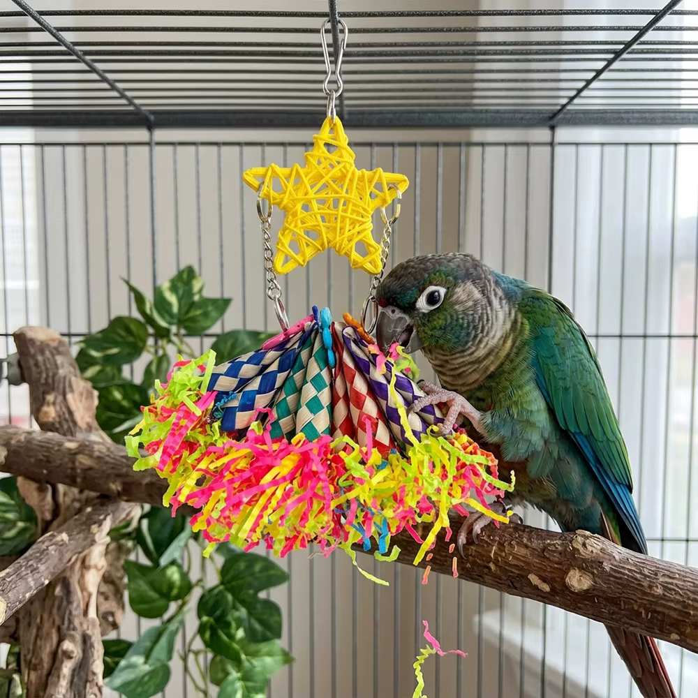 Juguete forrajeo para loros, periquitos y ninfas – Estrella ratán y papel - imagen 4