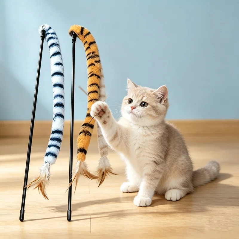 Juguete para gatos con plumas y campana, palo interactivo - imagen 3