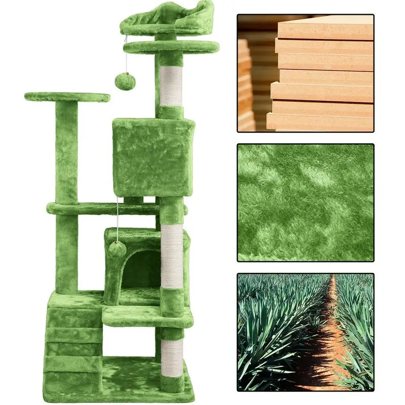 Árbol rascador para gatos con sisal y cama – Torre verde alta - imagen 5