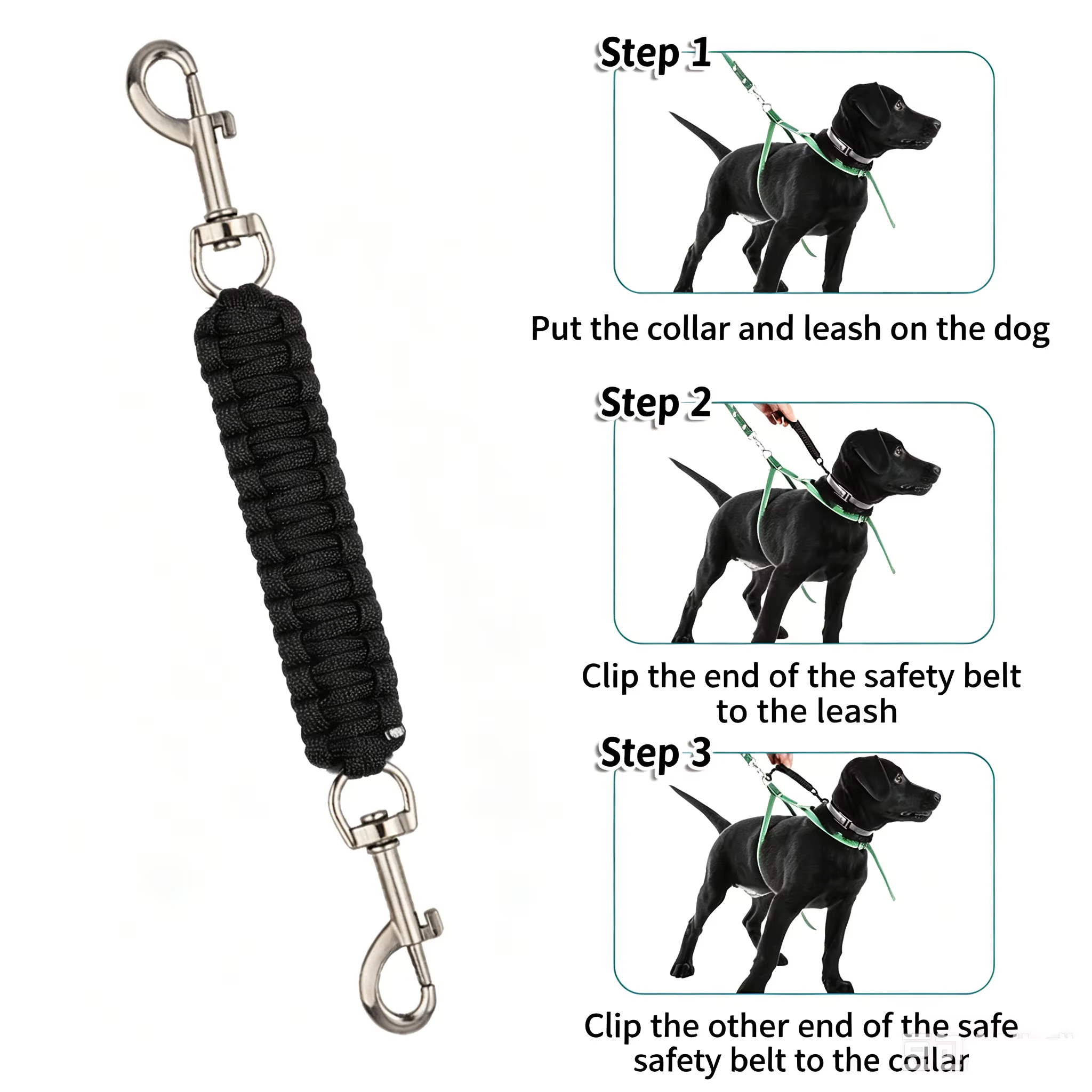 Correa corta para perro con doble gancho y conector collar/arnés - imagen 2