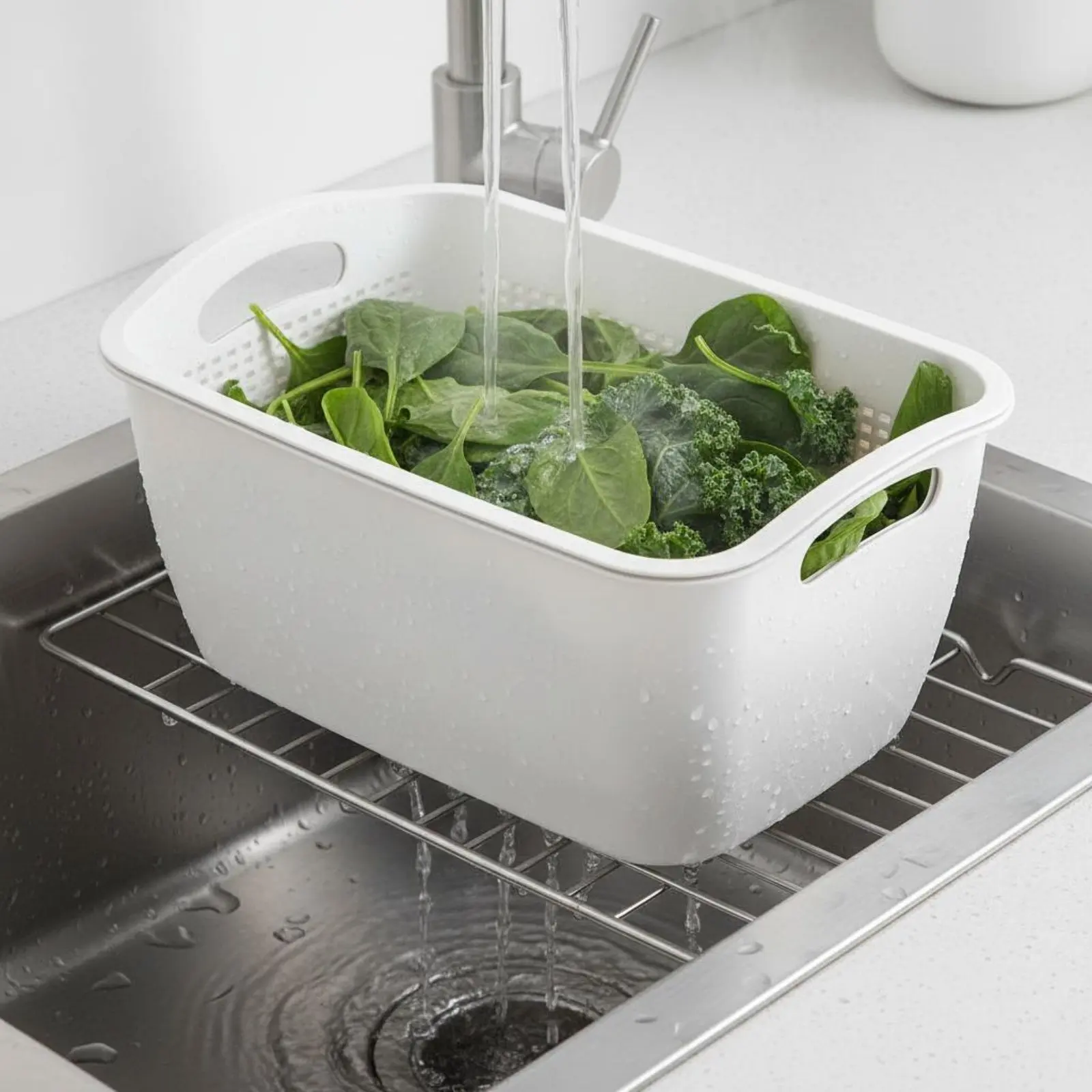 Escurridor con cuenco doble nivel y drenaje para utensilios - imagen 2