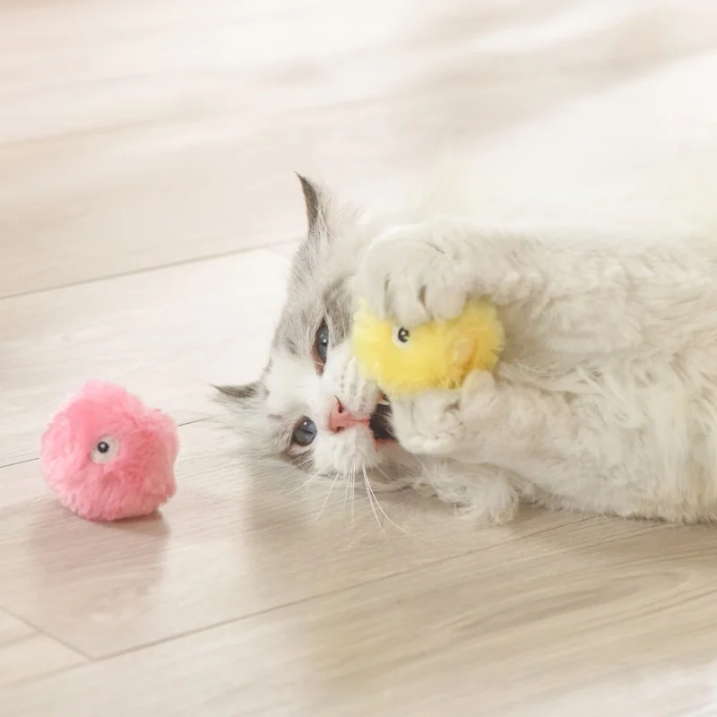 Gato interactuando con la pelota activando sonidos en ambiente doméstico