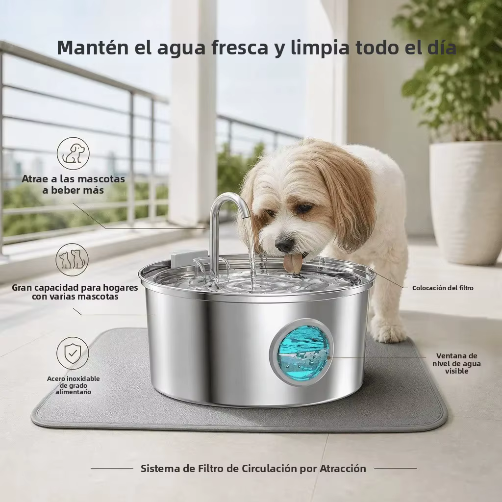 Fuente de agua para gatos y perros de acero inoxidable silenciosa - imagen 5