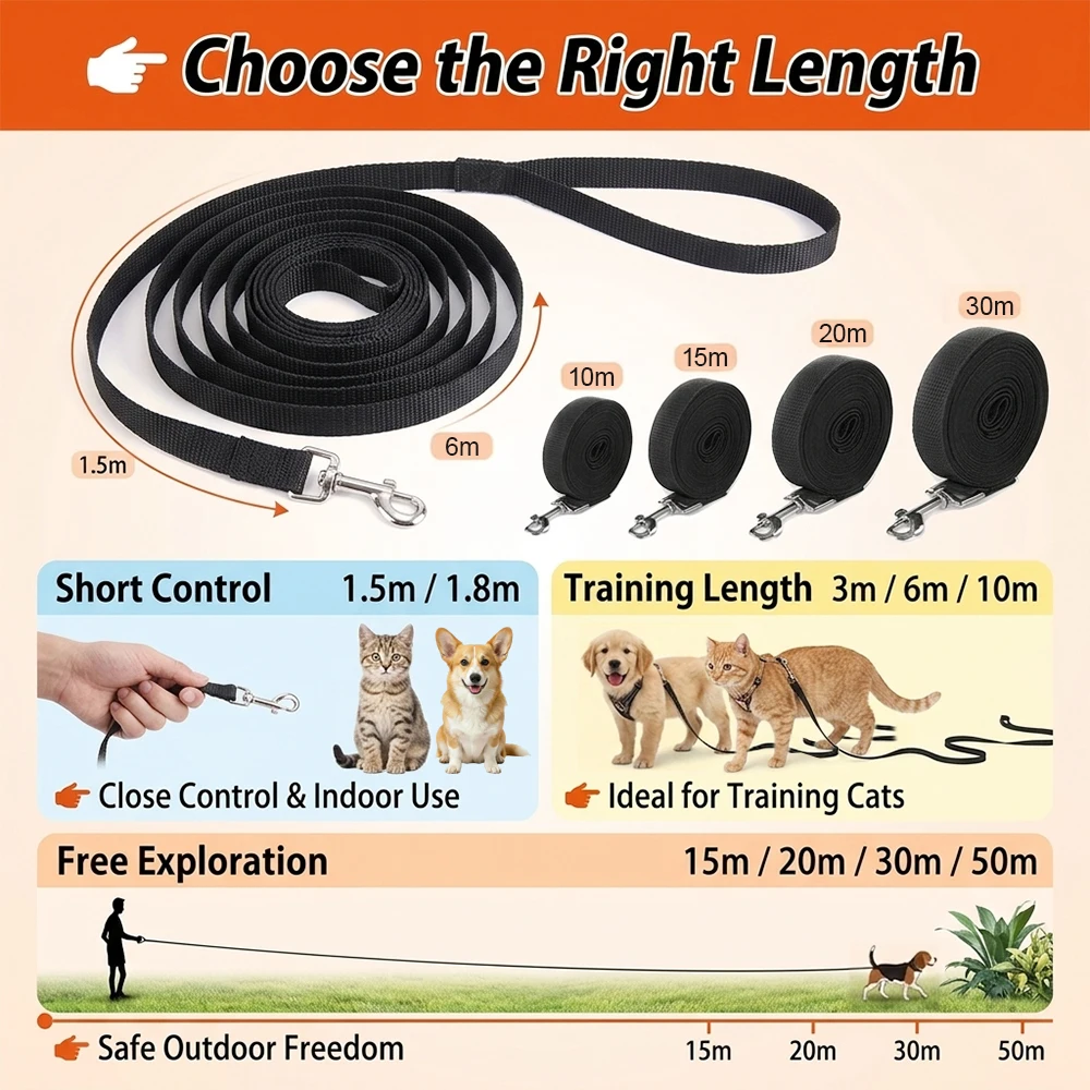 Correa de nailon extralarga para perros y gatos