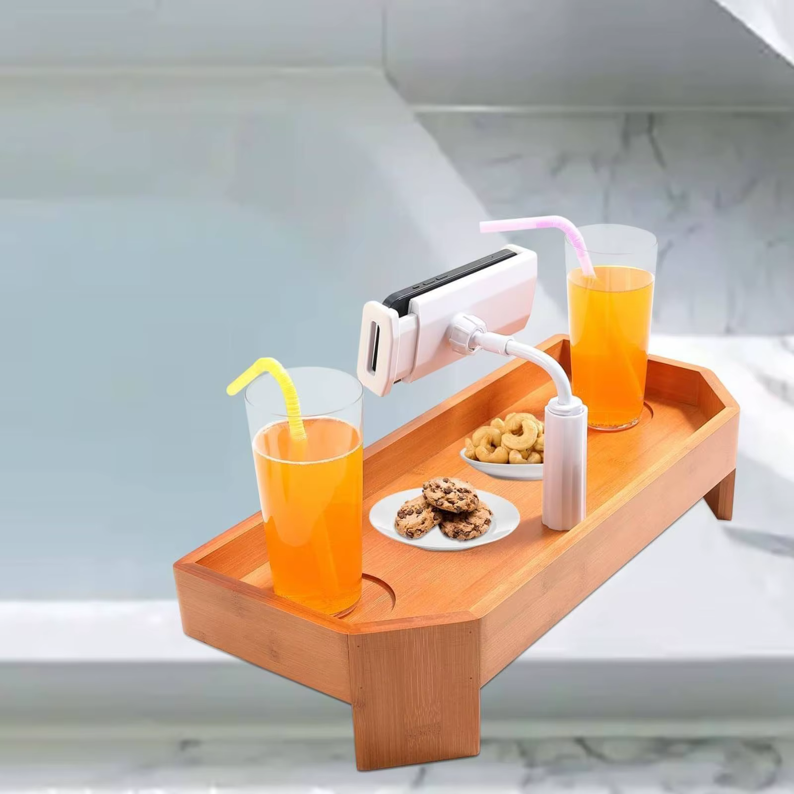 Bandeja Bañera Ajustable para Gatos y Perros – Organizador de Bambú con Soporte Tablet - imagen 2