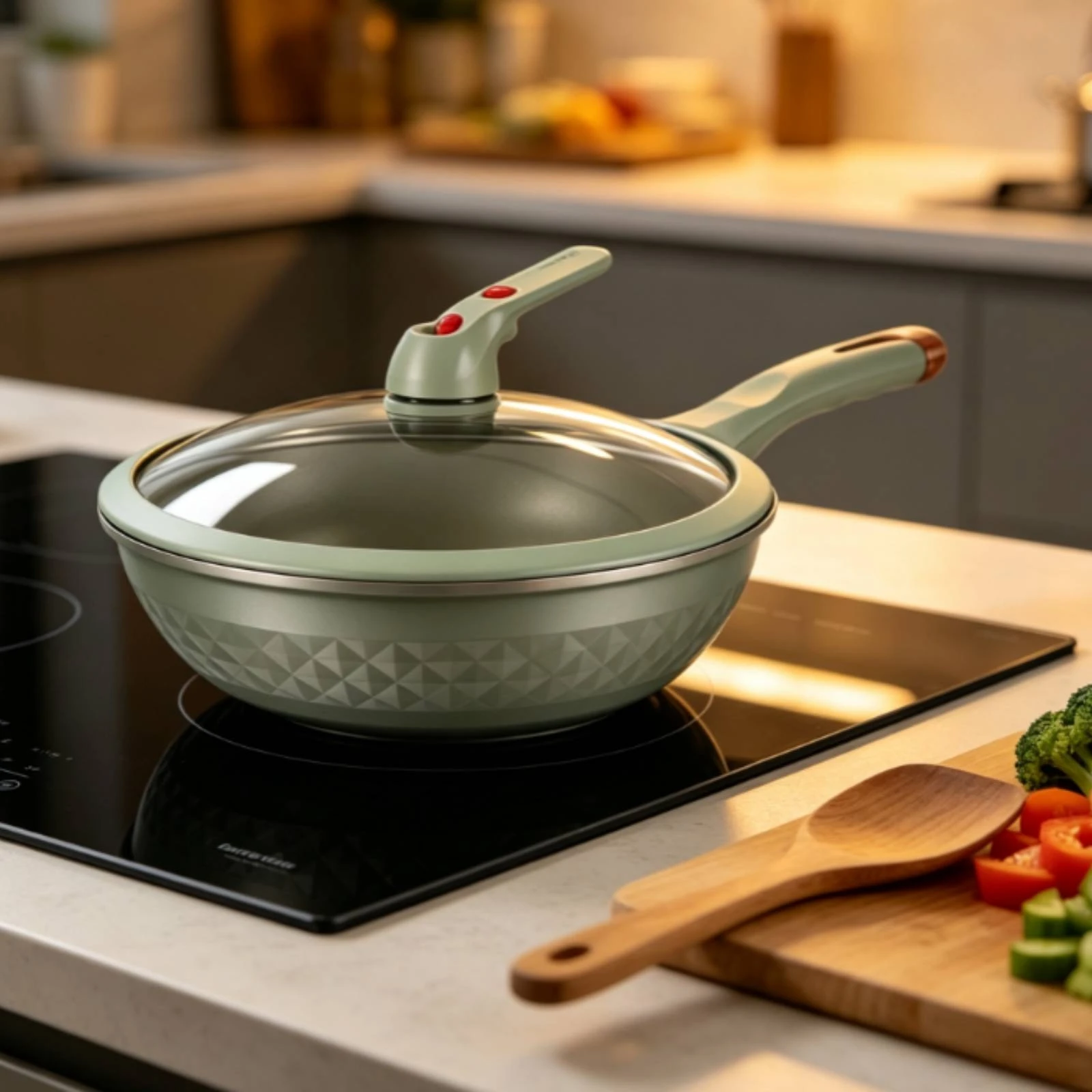 Wok con Tapa de Vidrio para Freír y Saltear – Apto para Estufa de Gas - imagen 4