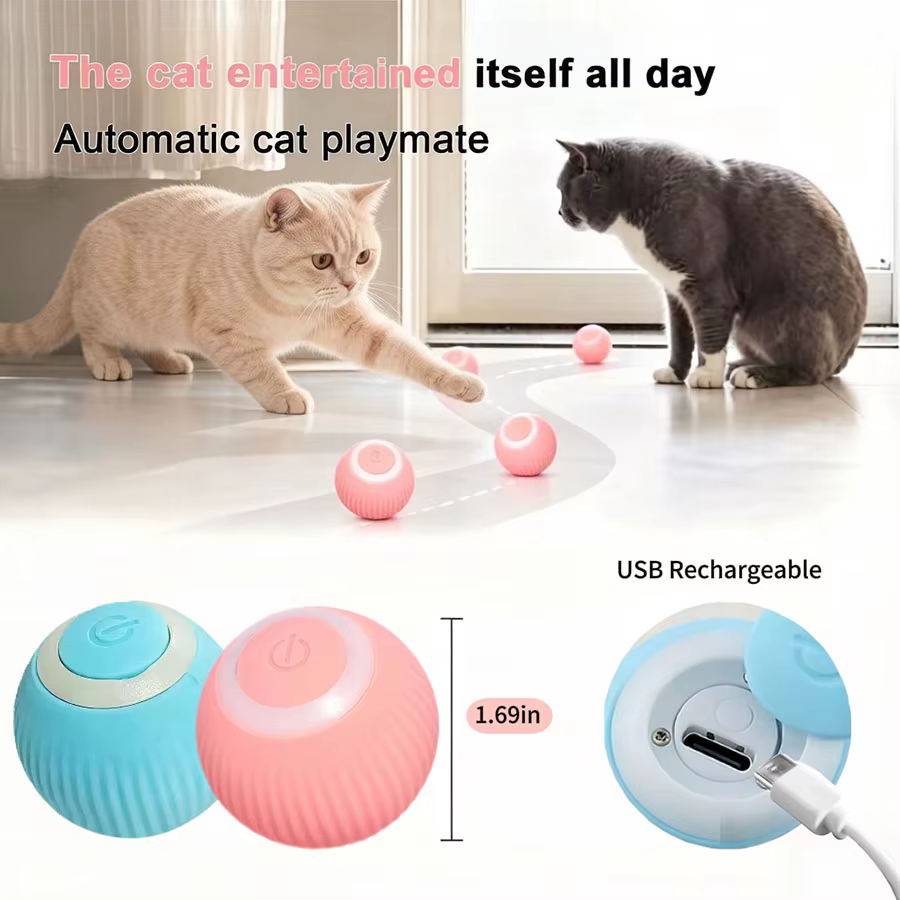Pelota interactiva automática para gatos: rodante y giratoria - imagen 2