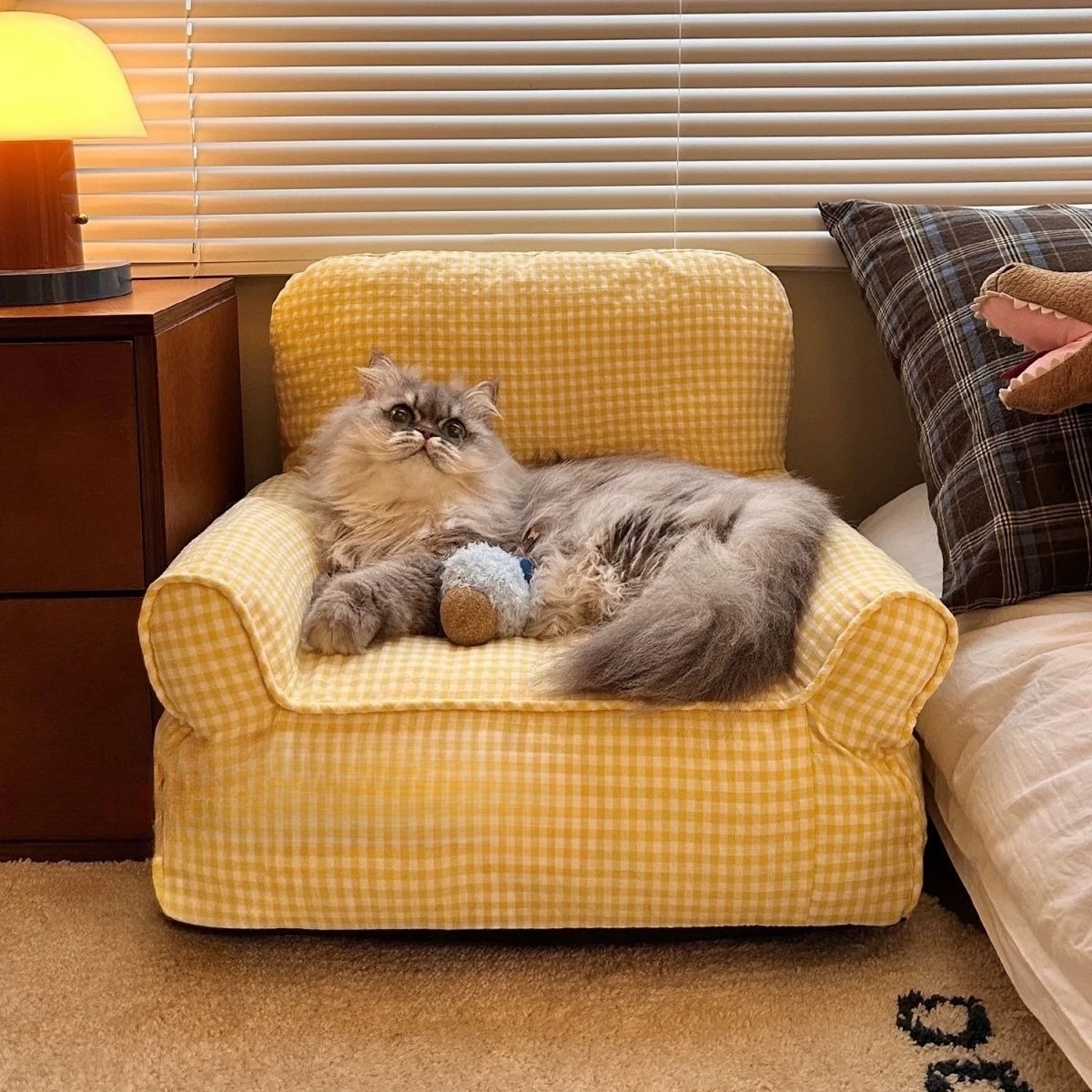 Cama para mascotas a cuadros y rayas, lavable y extraíble: gato y perro - imagen 5