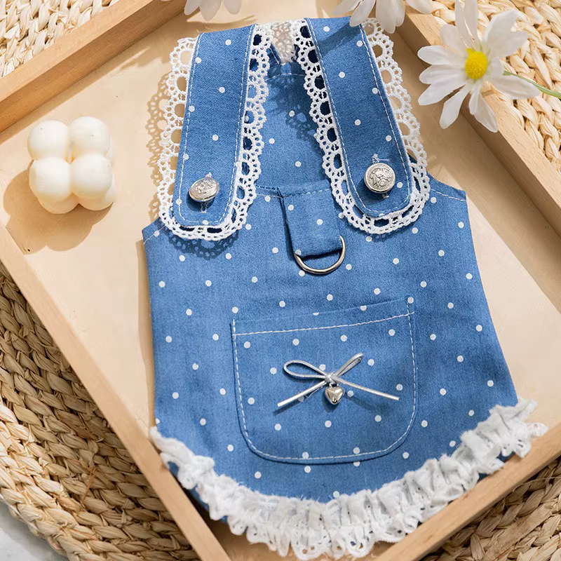 Ropa vaquera ligera con lazo de encaje para perros y gatos Yorkshire - imagen 3