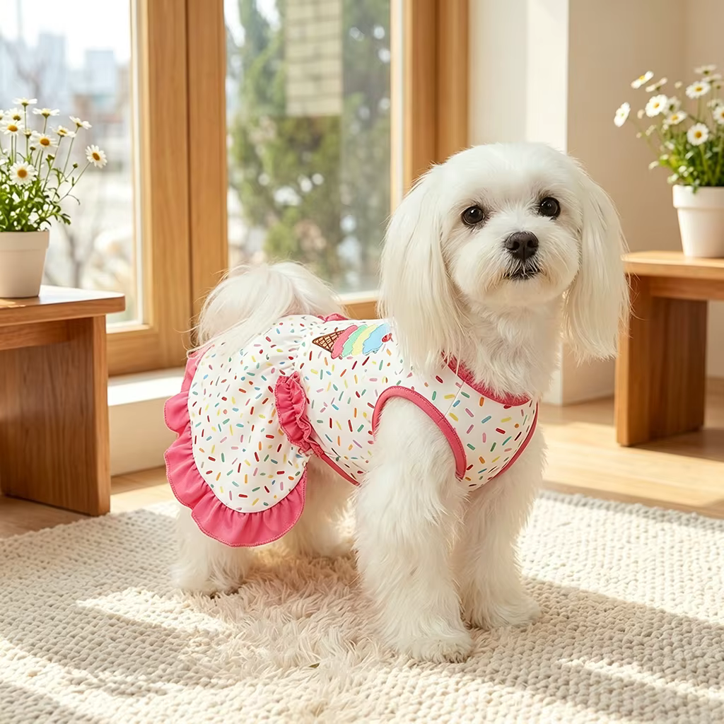 Vestido fino para perros y gatos, diseño de helado