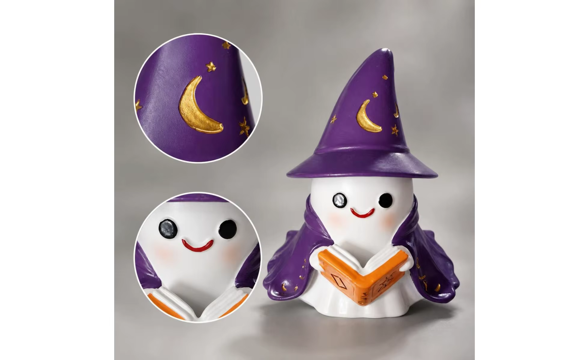 Figura de fantasma mago con detalle del libro luminoso