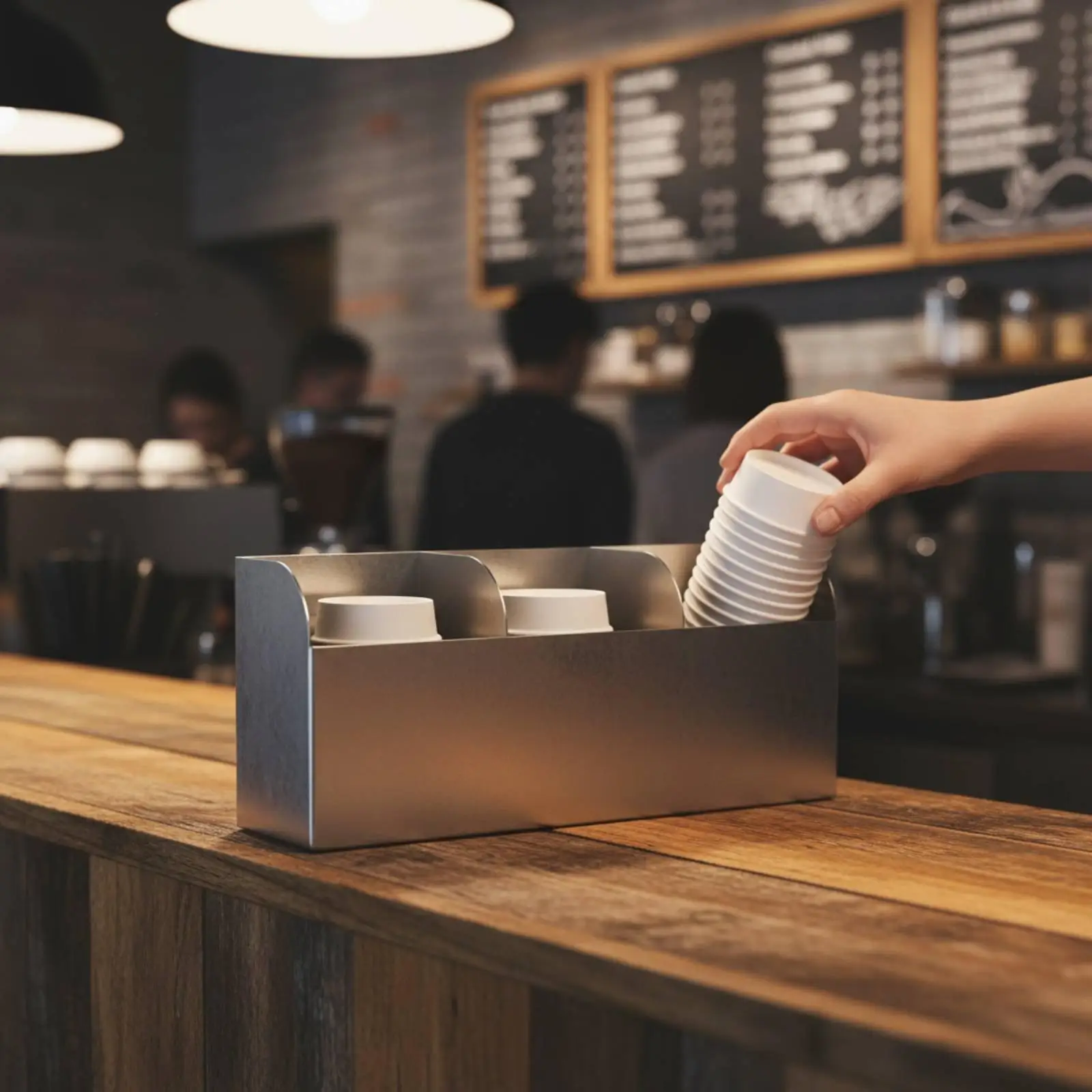 Dispensador Vasos Acero Inoxidable con Compartimentos – Organizador Barra para Café - imagen 2