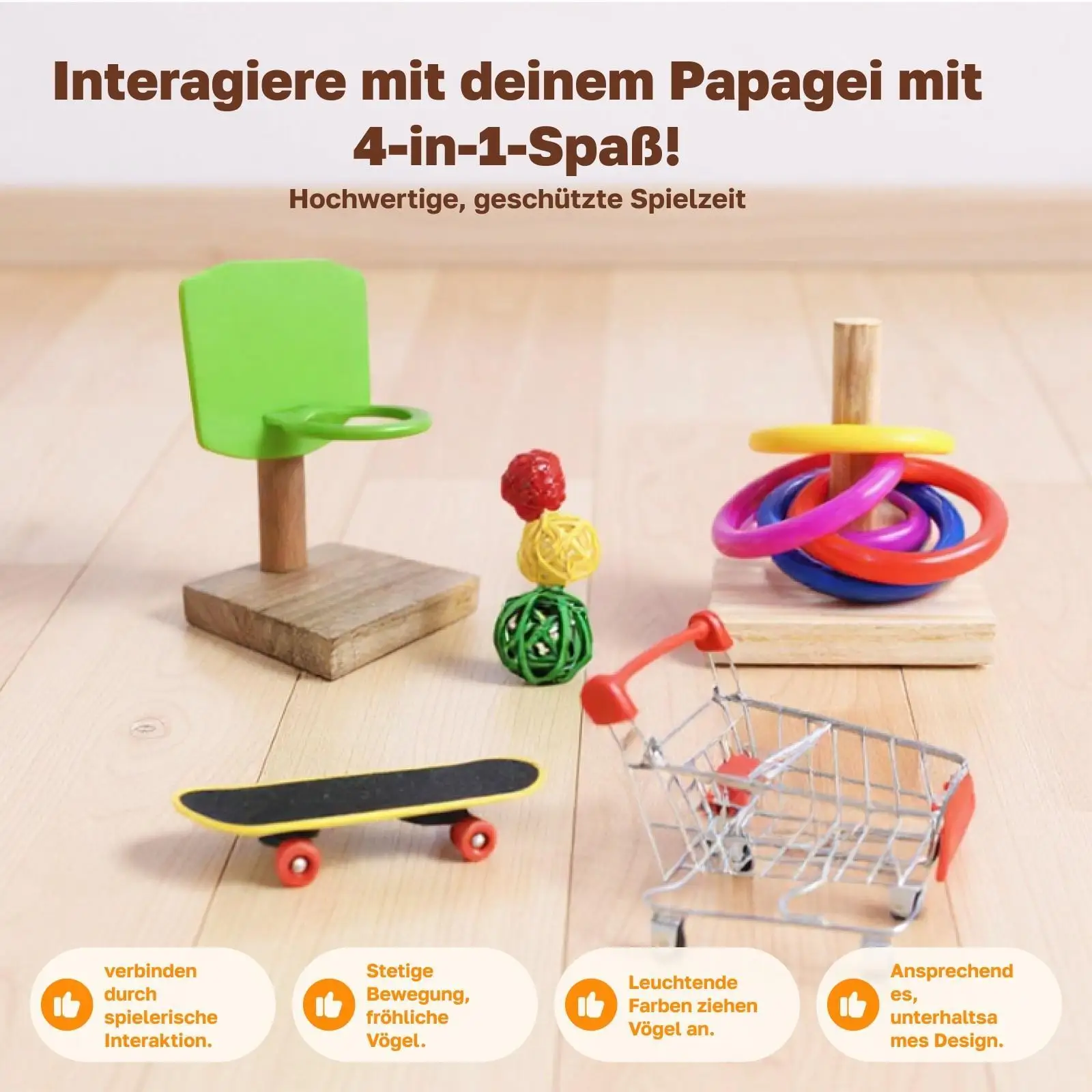 Juego de anillos y baloncesto para pájaros