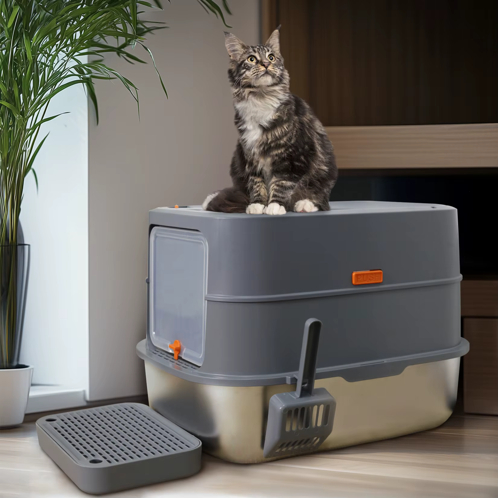 Arenero cerrado grande para gatos con tapa y pala antiadherente - imagen 5