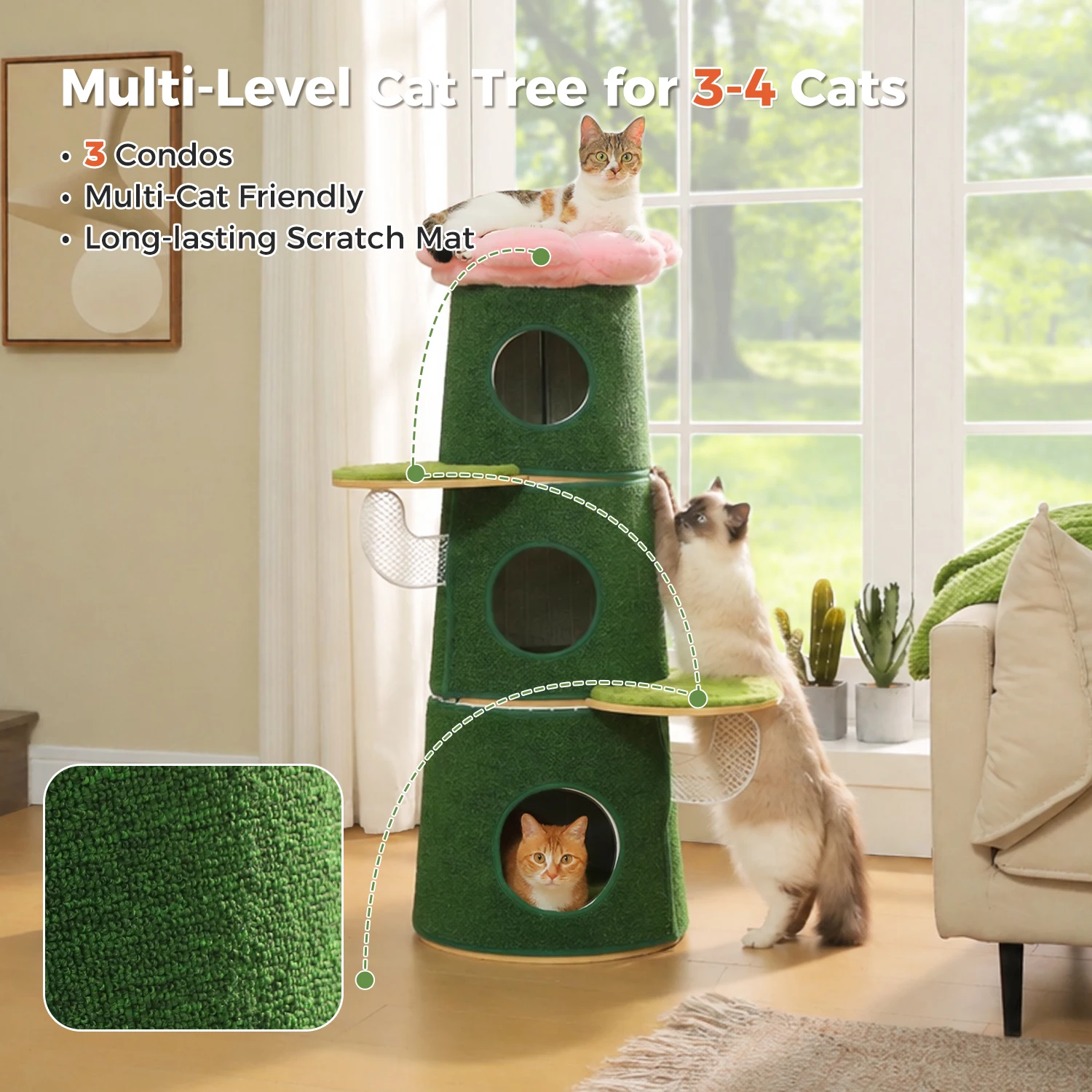 Gato usando el rascador envolvente del árbol
