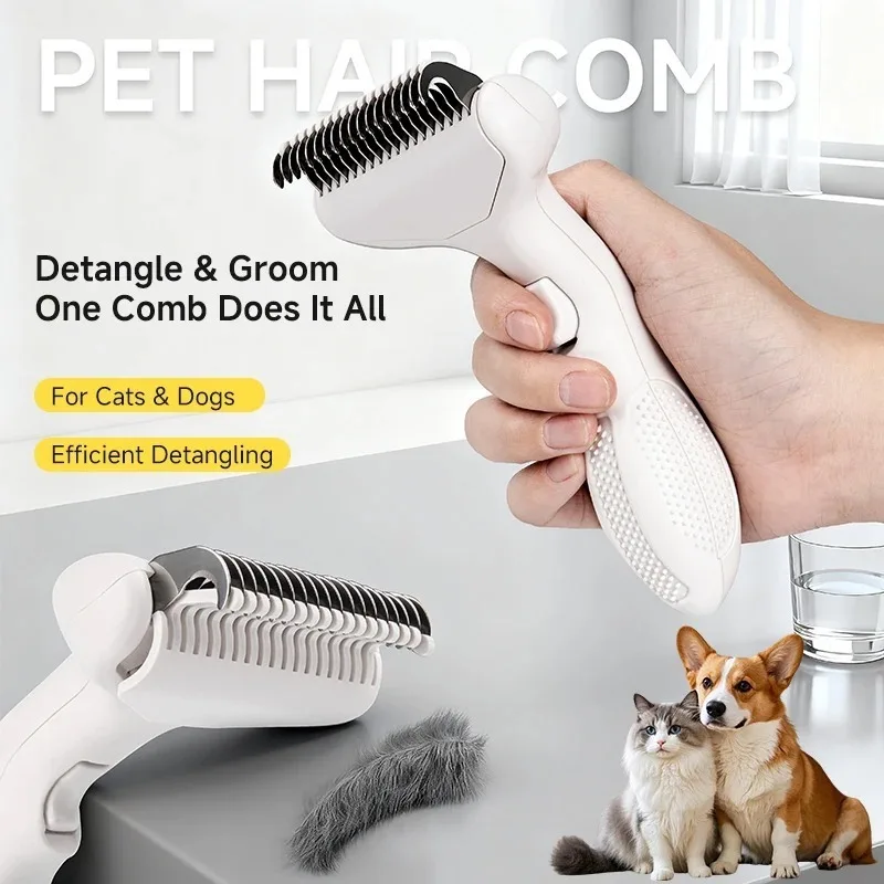 Cepillo curvo flotante de acero inoxidable para quitar pelo a perros y gatos de pelo largo - imagen 3