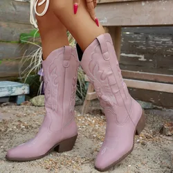 Botas vaqueras altas de mujer con tacón ancho y punta fina