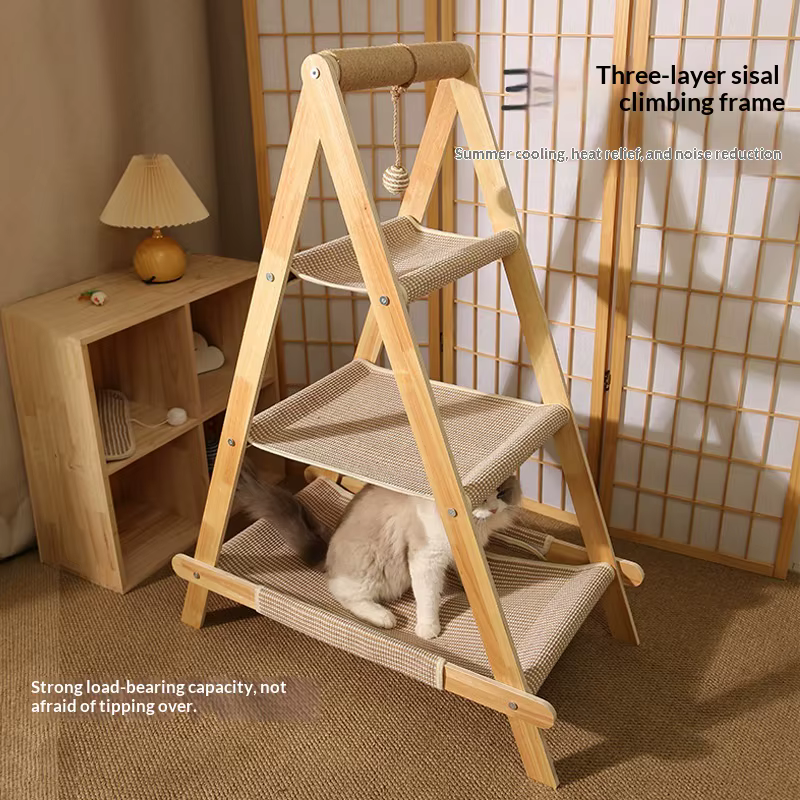 Árbol rascador de madera maciza para gatos con hamaca y cama - imagen 2