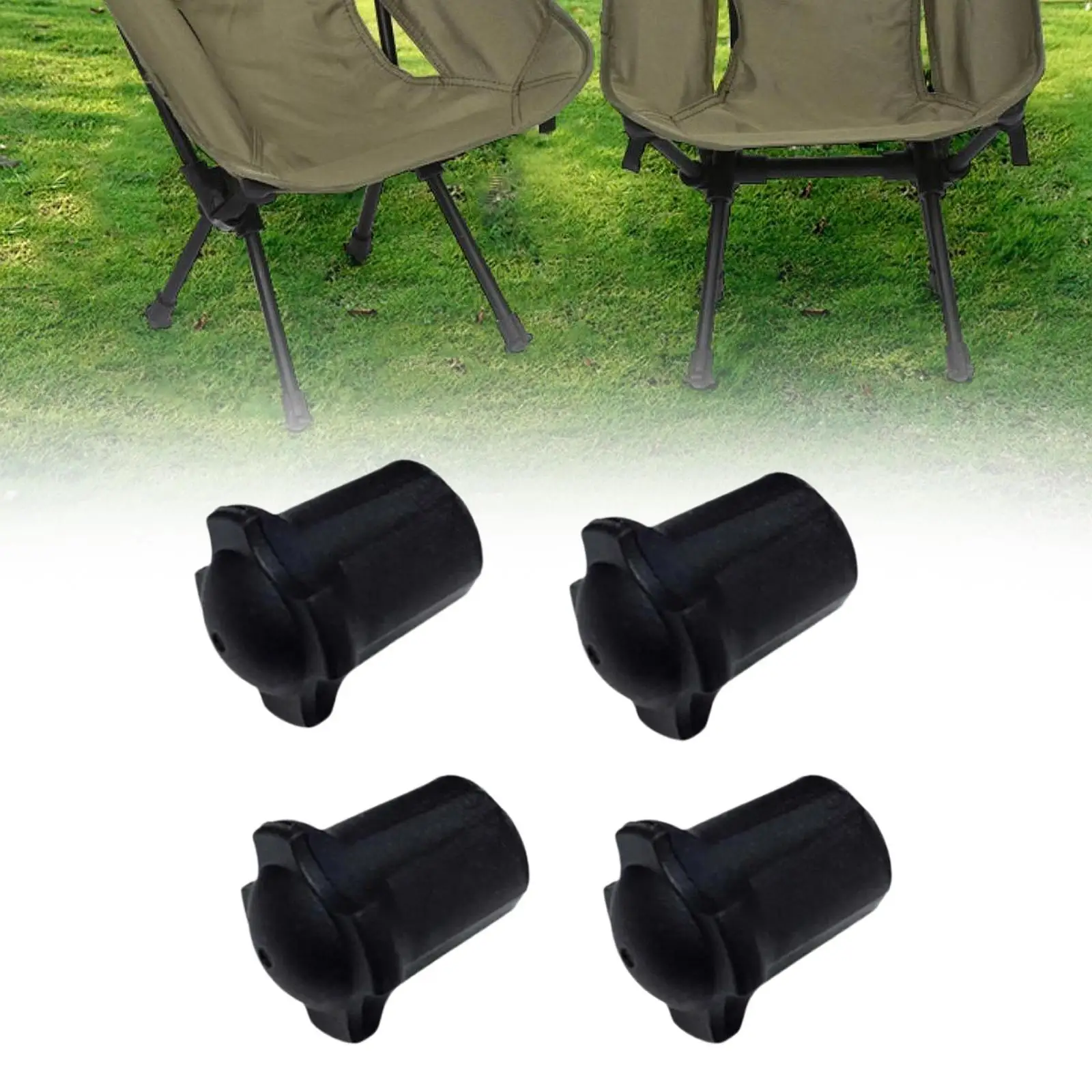 Protector de patas de goma negro instalado en pata de silla plegable