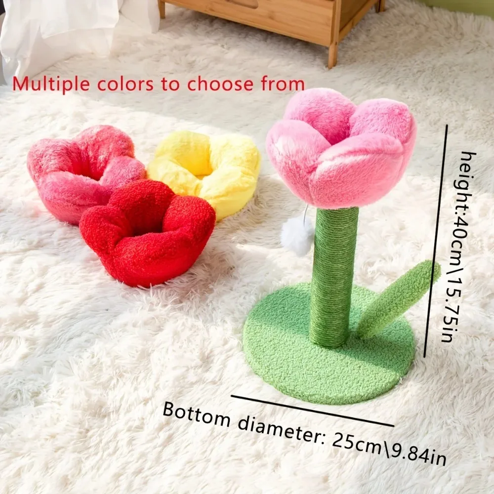 Rascador gato tulipán con flores y pelota colgante - imagen 2