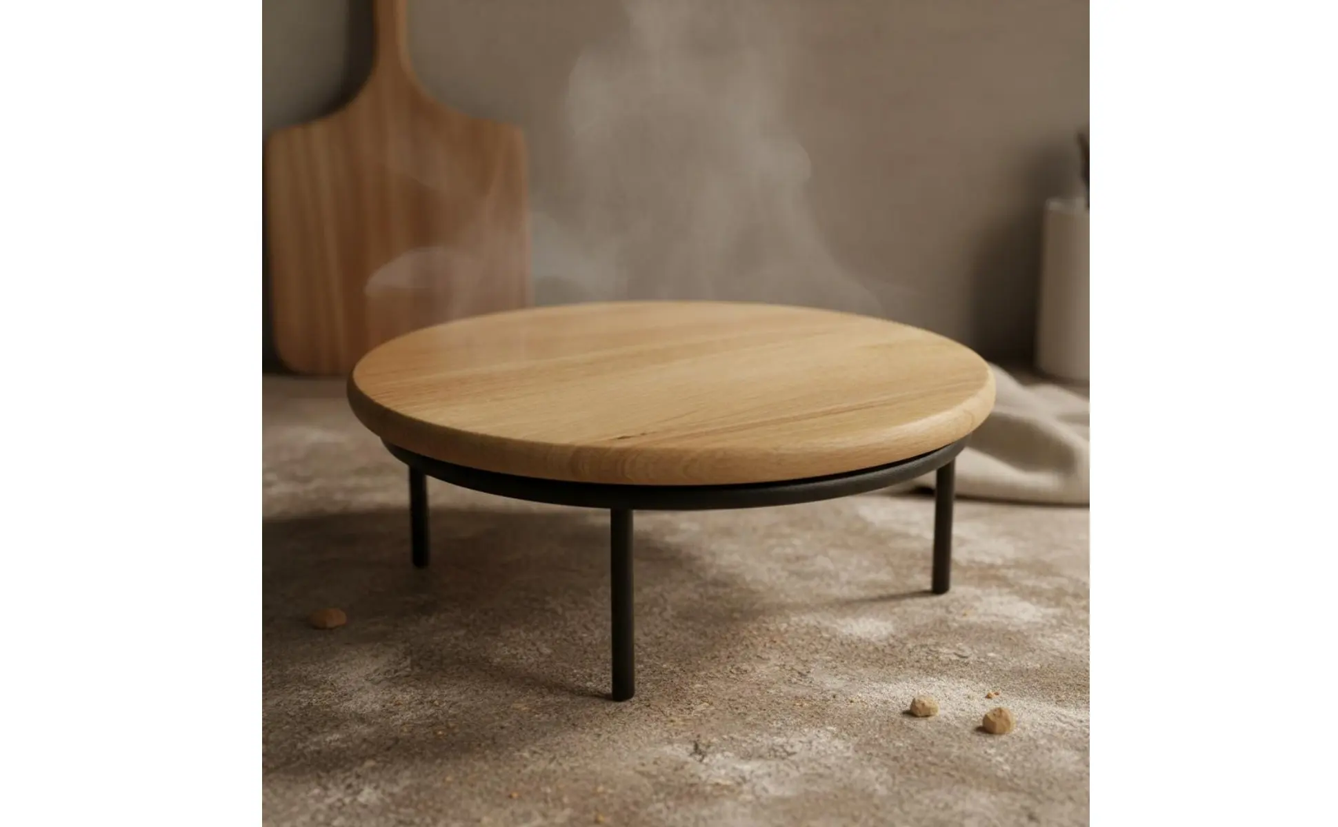 Soporte retro de madera y base de hierro para servir