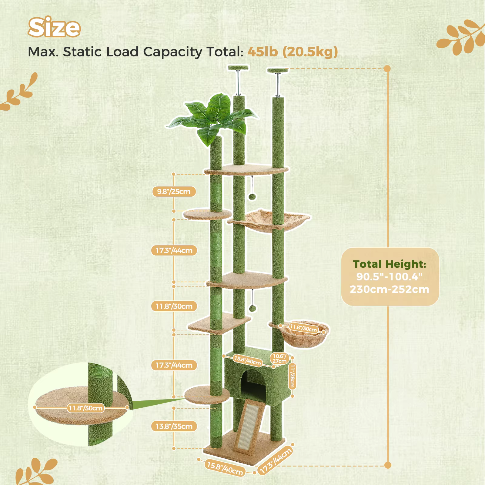 Árbol para gatos alto multianivel con hamaca y condo