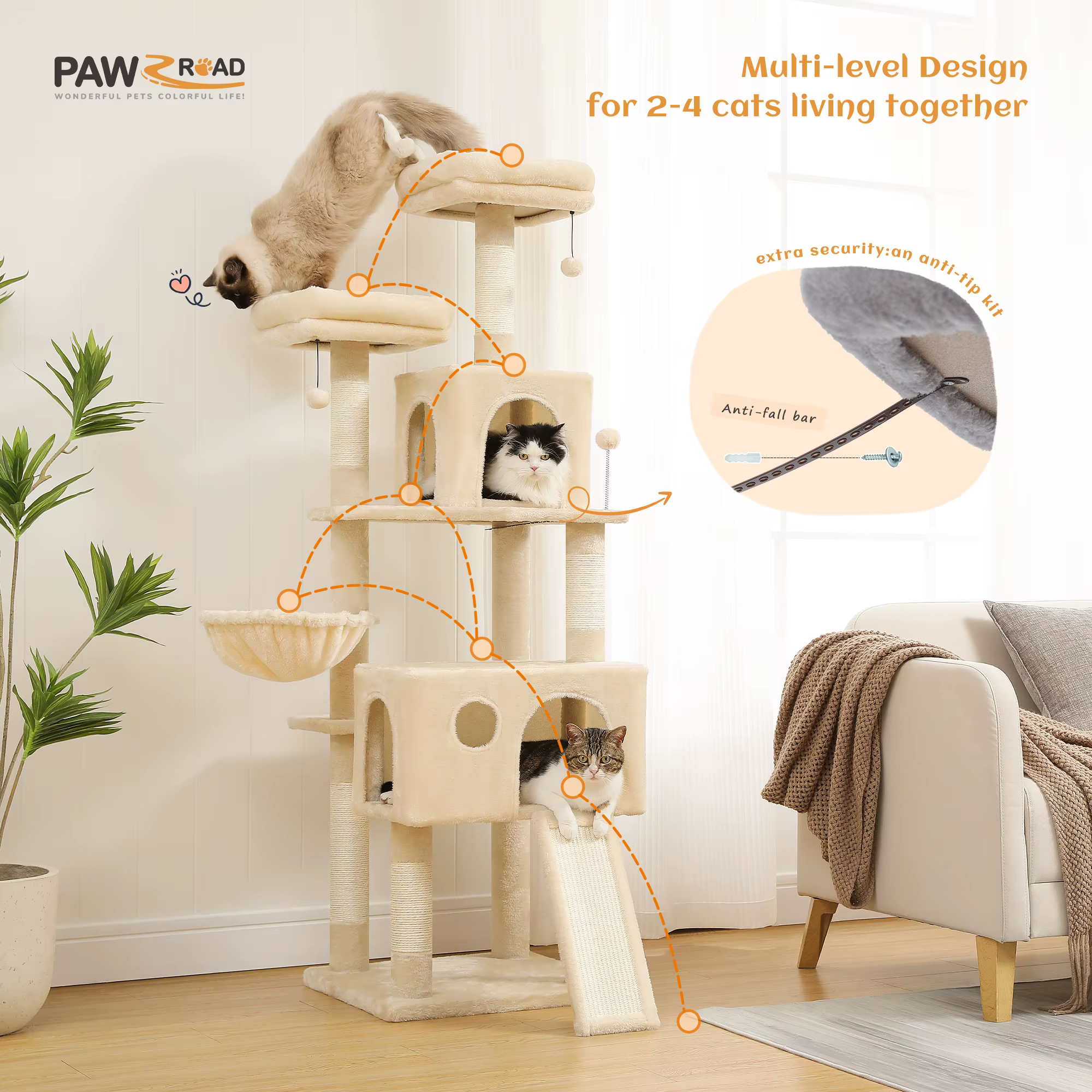 Árbol para gatos con postes para rascar y cama acolchada - imagen 5