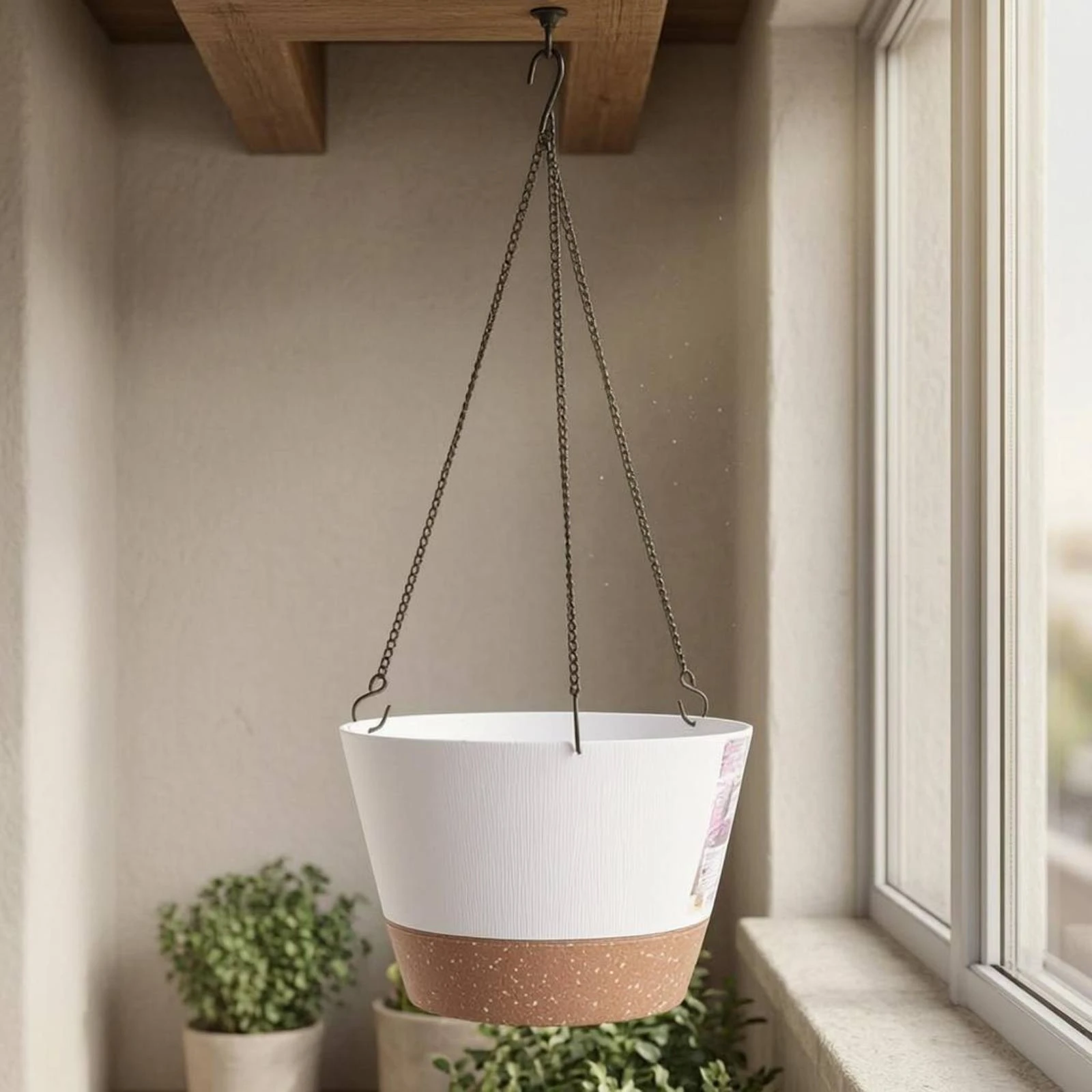 Maceta colgante de plástico bicolor para gatos y perros, jardín