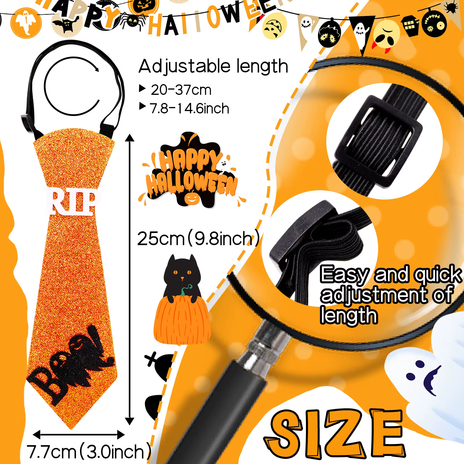 Corbata ajustable para perro grande de Halloween con calabazas - imagen 4